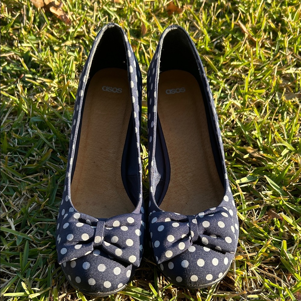 ASOS Blue Polka Dot heels with Bow size 7 pinup rockabilly